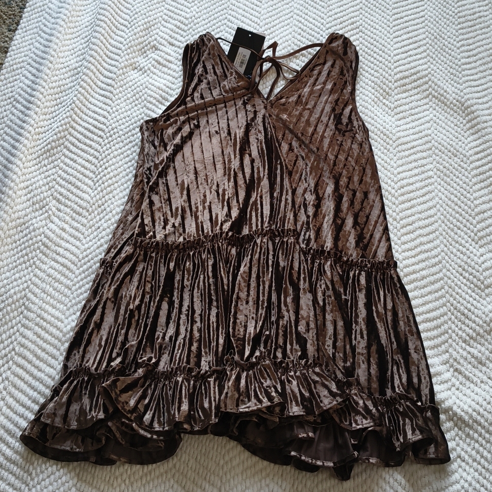 Anthropologie En Saison Madeline Crinkled Tiered Velvet Dress in Brown - Picture 4 of 6